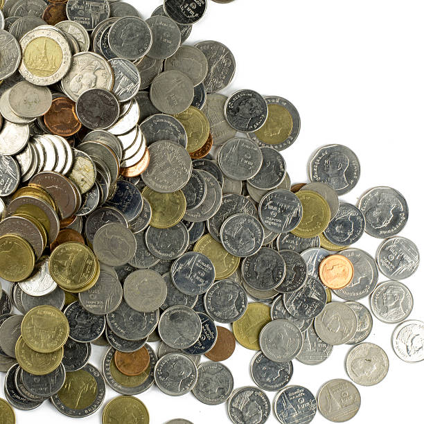 istock Group of coins, Thai baht on white background 489004572