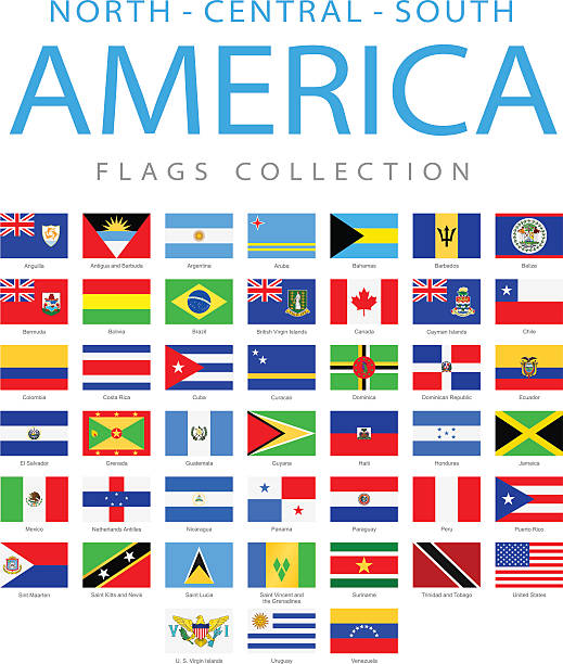 северная, центральная и южная америка-флаги-иллюстрация - argentina honduras stock illustrations