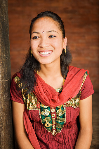 Portrait Of Young Nepali Girl Wearing Traditional Costume Bhaktapur Stock  Photo - Download Image Now - iStock