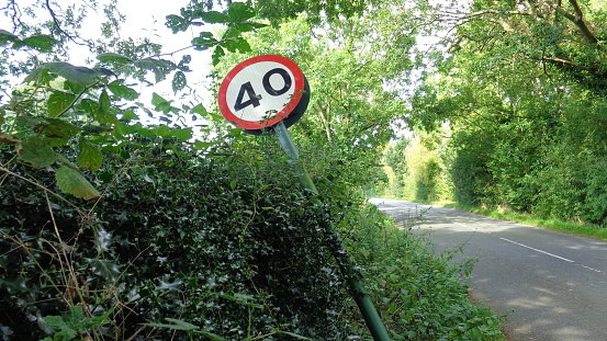  A road sign damaged by a vehicle 