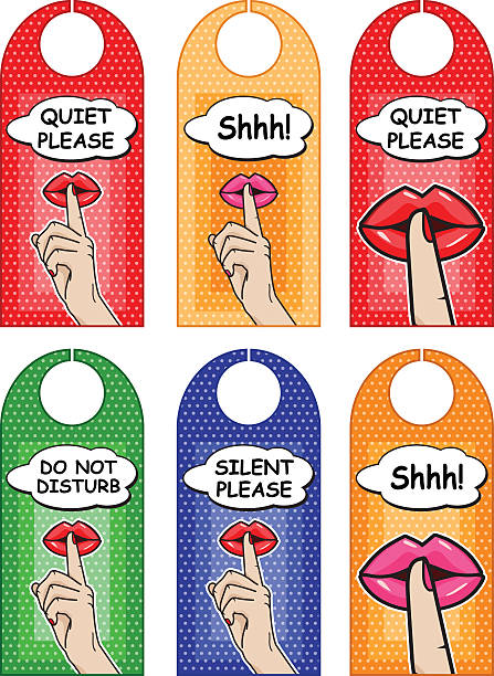 illustrazioni stock, clip art, cartoni animati e icone di tendenza di vettoriale porta le indicazioni per favore. silenzio, la scritta shhh, si prega di fare silenzio, non disturbare - finger on lips silence women symbol