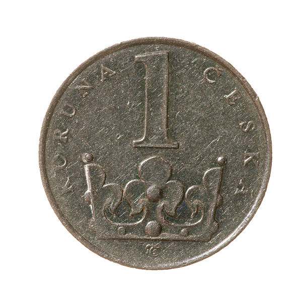 istock Czech Koruna coin one isolated on white background. top view 489014232