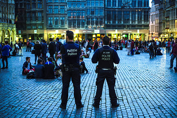 Tourists on the Grand Place in Brussels. stock photo