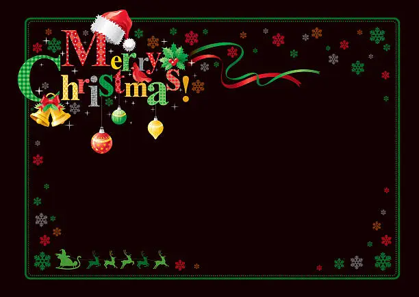 Vector illustration of Merry Christmas frame with black background