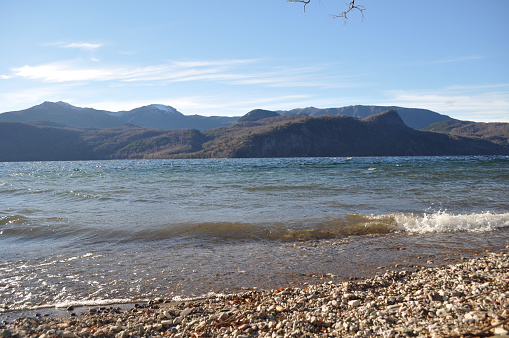 General view of Villa Meliquina over Lake Lacar in San Martin de los Andes, Neuquen, Patagonia, Argentina