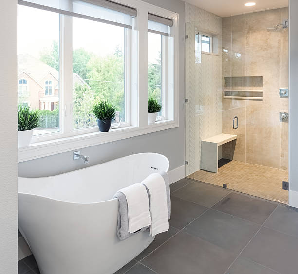 Bathroom in Luxury Home: Bathtub and Shower