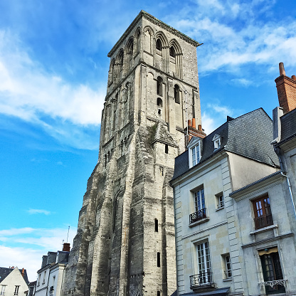 Charlemagne tower (remaining of medieval basilica) at in the old center of the city of Tours. Val de Loire, France.
