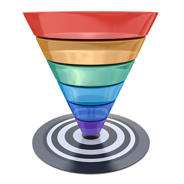 Conversion funnel over a white background with a target Conversion funnel over a white background with a target in the design of information related to marketing ship funnel stock pictures, royalty-free photos & images