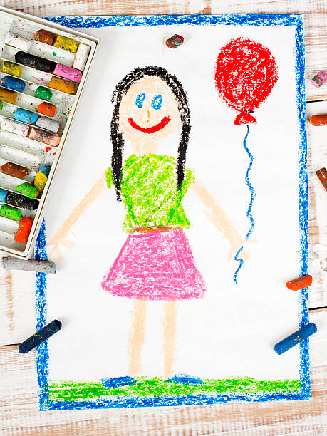 istock colorful drawing: happy girl with balloon 489039712