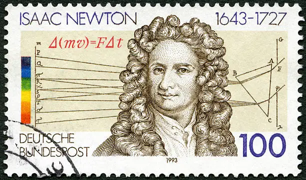 Postage stamp Germany 1993 printed in Germany shows Sir Isaac Newton (1642-1727), scientist, circa 1993