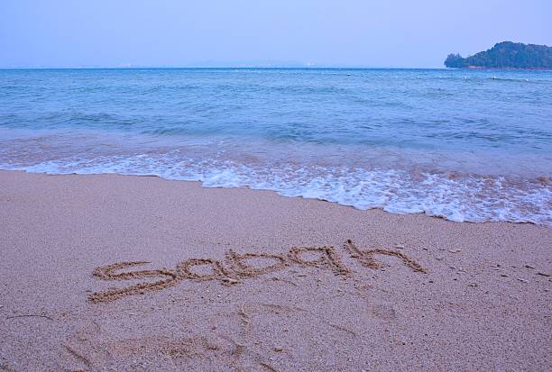 istock Sabah handwritten on the sand beach 489041106