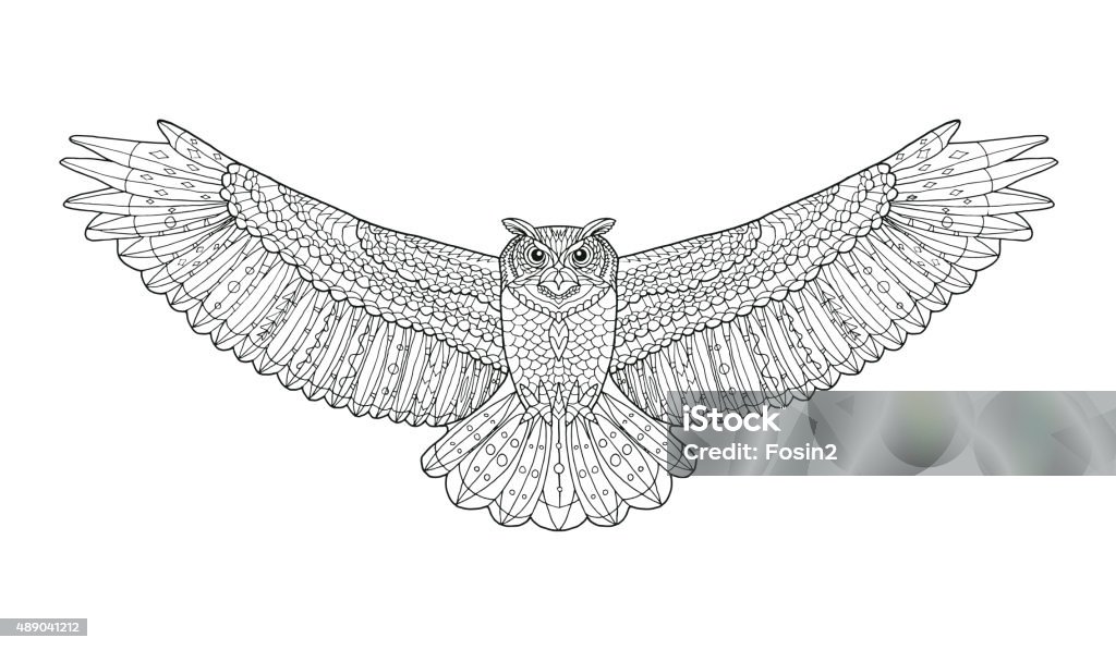 Eagle owl. Coloring page. Ethnic patterned vector illustration Eagle owl. Coloring page. Animal collection. Hand drawn doodle. Ethnic patterned vector illustration. Arican, indian, totem, tribal design. Sketch for tattoo, posters, prints or t-shirt. Owl stock vector
