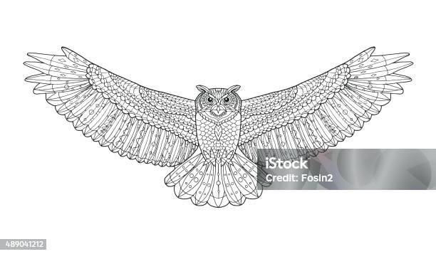 Eagle Owl Coloring Page Ethnic Patterned Vector Illustration Stock Illustration - Download Image Now