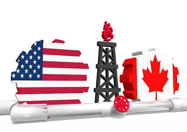 istock usa and canada flags on gears, gas rig, pipeline 489043564