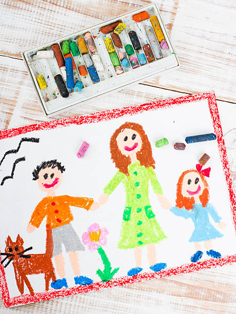 istock oil pastels drawing: single mother and kids 489043898