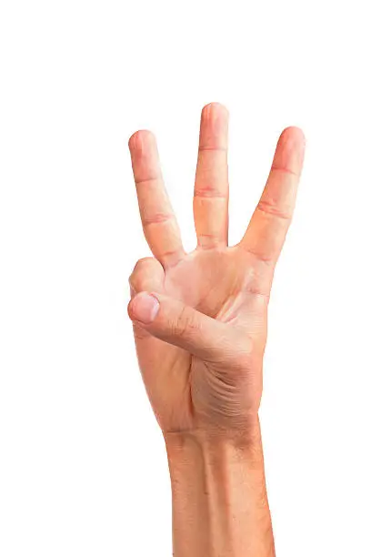 Photo of Male hand is showing three fingers