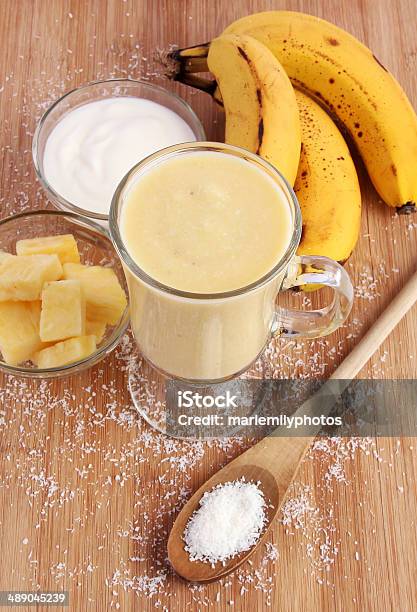 Pineapple Coconut Smoothie Stock Photo - Download Image Now - Banana, Breakfast, Coconut