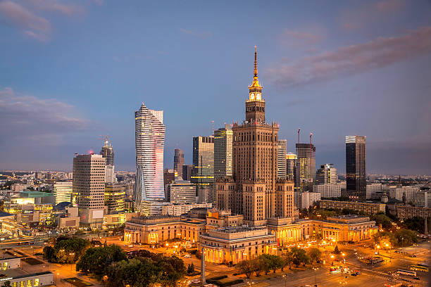 istock Warsaw downtown sunrise aerial view 489075606