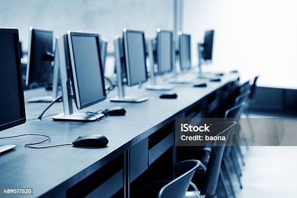 Computer Room Stock Photo - Download Image Now - 2015, Black Color, Blue