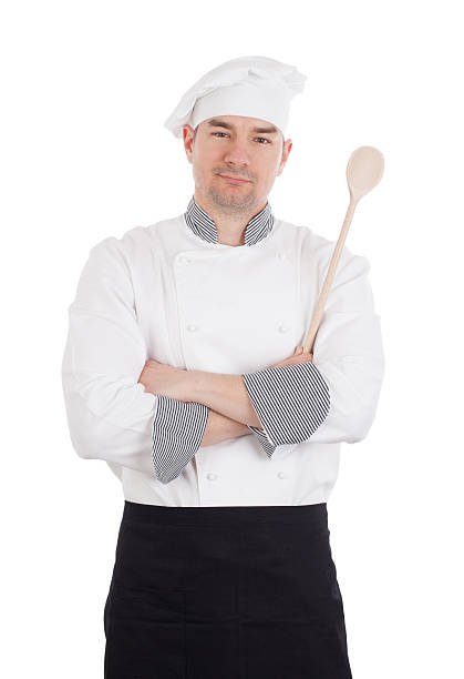 istock Chef crossing arms holding wooden spoon 489082375