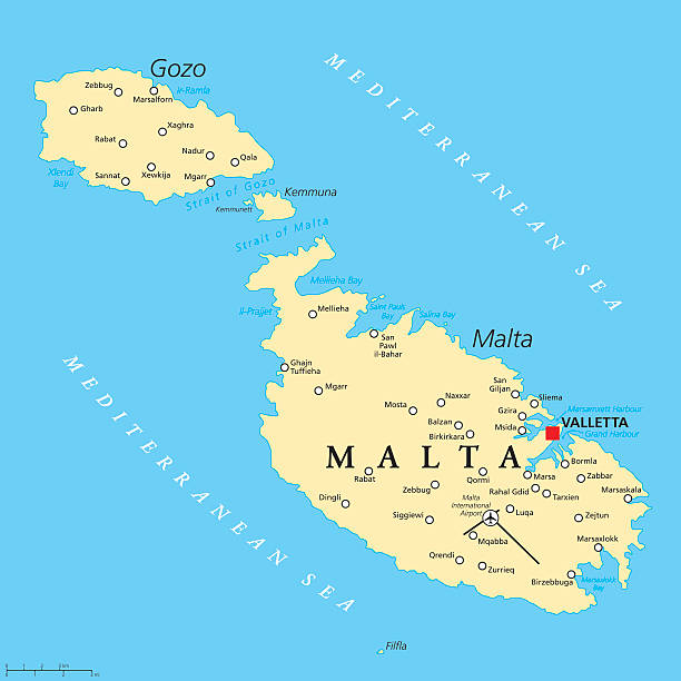 illustrazioni stock, clip art, cartoni animati e icone di tendenza di mappa politica di malta - rabat gozo