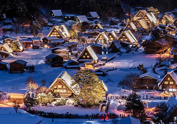 Shirakawago light illuminate in the winter