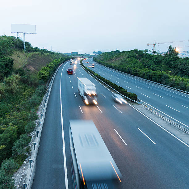 istock Speeding truck on highway 489084490