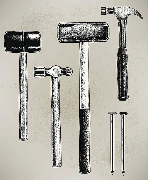 Vector illustration of Hammers - Construction Tools, Sledge, Claw, Ball Peen