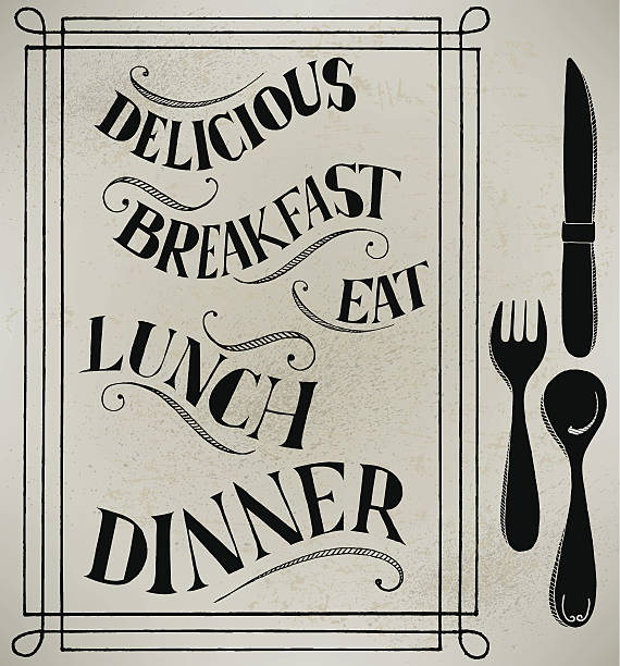 Menu Items - Breakfast, Lunch and Dinner Pen and ink style illustration of Menu Items - Breakfast, Lunch and Dinner. Check out my "Vector Food and Utensils" light box for more. lunch borders stock illustrations