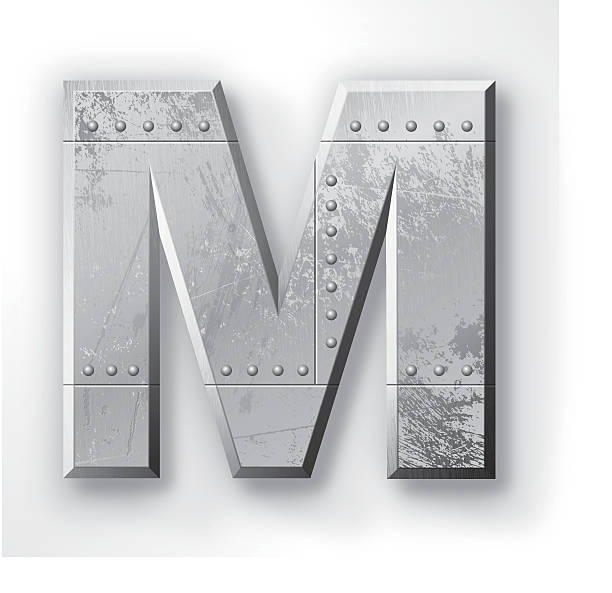 metall-buchstabe m - letter m alphabet metal text stock-grafiken, -clipart, -cartoons und -symbole