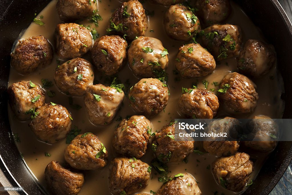 Homemade Swedish Meatballs with Cream Sauce Homemade Swedish Meatballs with Cream Sauce and Parsley Appetizer Stock Photo