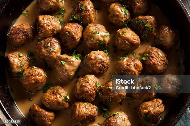 Homemade Swedish Meatballs With Cream Sauce Stock Photo - Download Image Now - Appetizer, Beef, Cooked