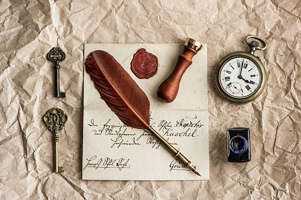 istock background with old letter and vintage ink pen 489085839