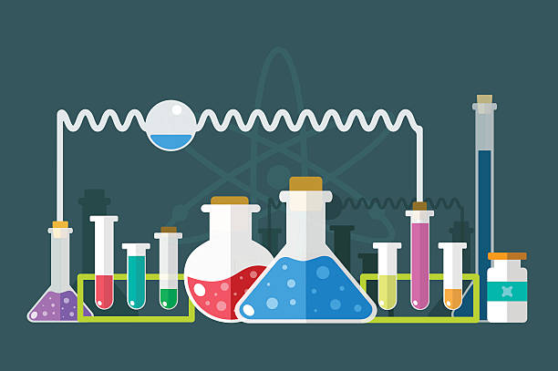 illustrazioni stock, clip art, cartoni animati e icone di tendenza di scienza laboratorio vettoriale icone set isolato - laboratory glassware chemical tubing globe