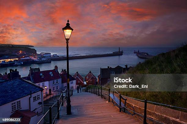 Whitby At Dusk 199 Steps Leading Down From Abbey Stock Photo - Download Image Now - Whitby - North Yorkshire - England, Beach, UK