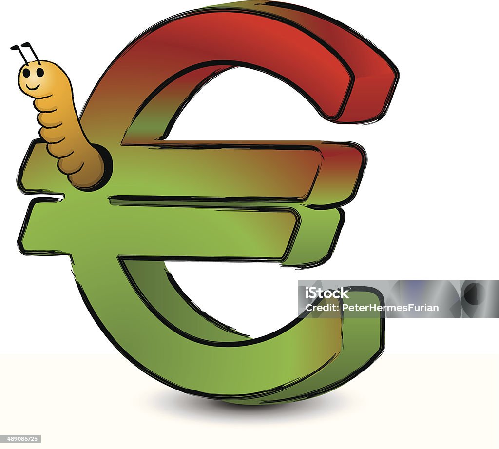Wormy Euro Cartoon of an Euro symbol being eaten by a worm. Vector illustration on white background. Bank - Financial Building stock vector