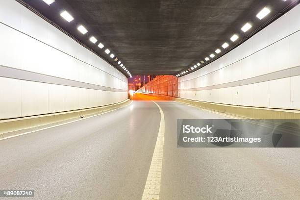 City Tunnel Road Viaduct Of Night Scene Stock Photo - Download Image Now - 2015, Arcade, Asphalt