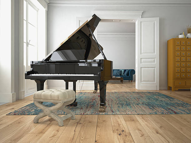 istock Black piano in a living room. 3d rendering 489091006