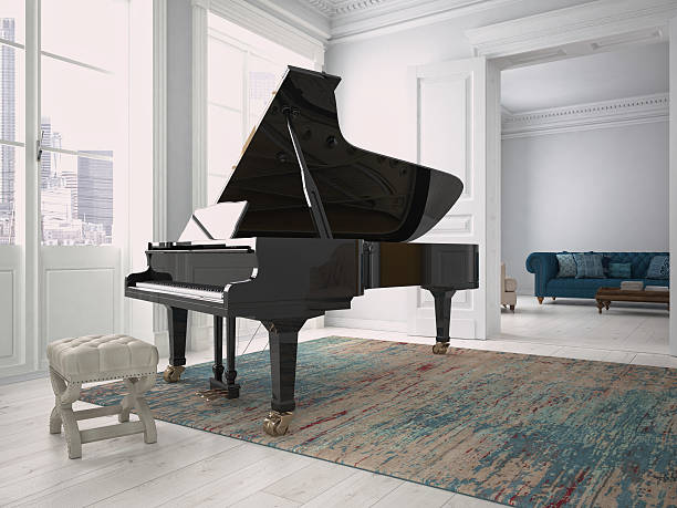 istock Black piano in a living room. 3d rendering 489091118