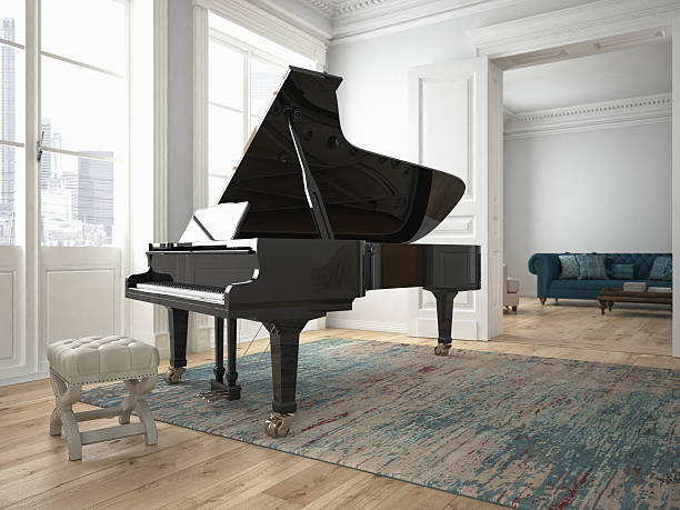 istock Black piano in a living room. 3d rendering 489091162