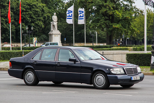 Berlin, Germany - September 10, 2013: Motor car Mercedes-Benz W140 S-class drives at the city street.