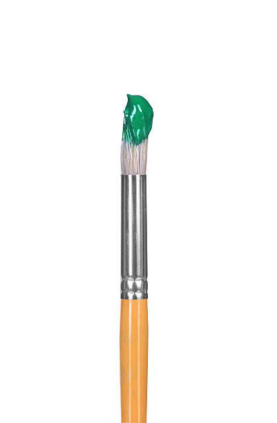 istock Green paint brush stroke isolated over white 489110772