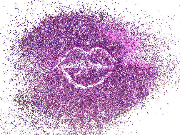 istock Kissing lips of pink glitter sparkle on white background 489112406