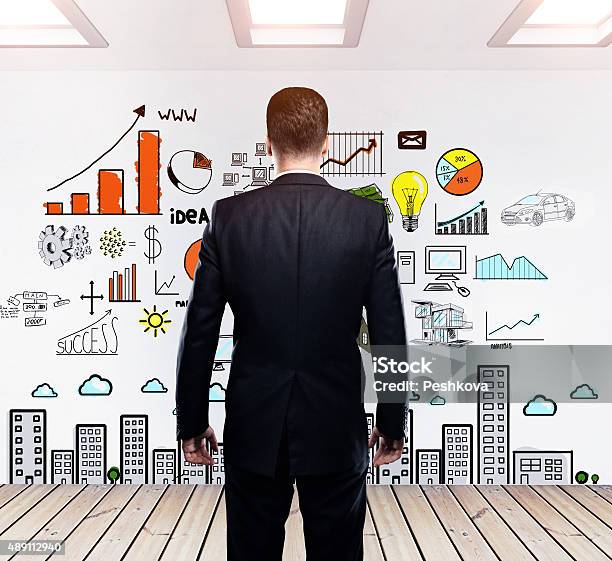 Business Concept On Wall Stock Photo - Download Image Now - 2015, Adult, Brainstorming