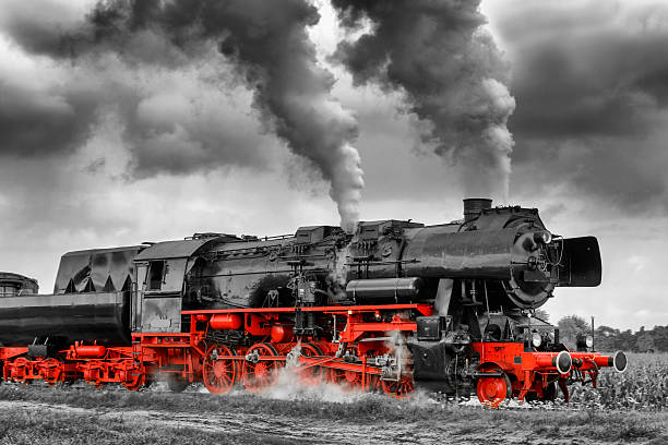 istock Steam locomotive with selective red color 489112972