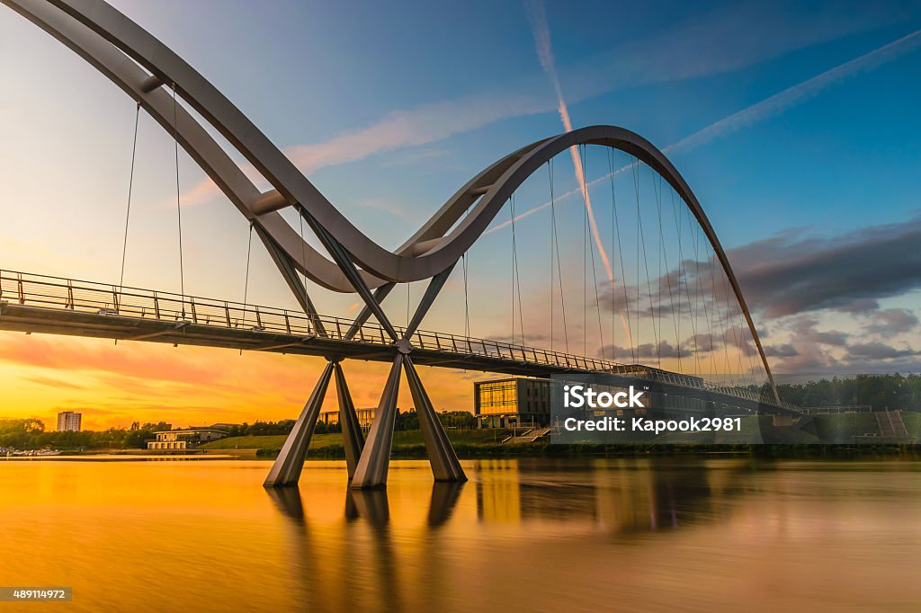 Infinity Bridge at sunset In Stockton-on-Tees, UK Bridge - Built Structure Stock Photo