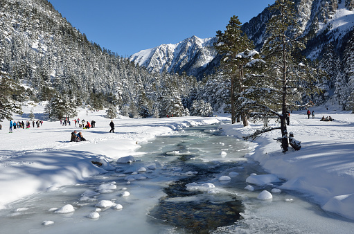 Marcadau valley is a favourite place for cross country skiing and snow-shoe walking at both sides of Gave Marcadau in the Pyrenees national park.