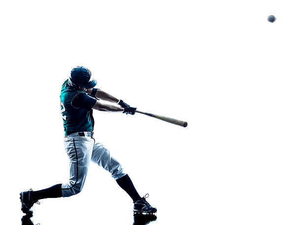 man baseball player silhouette isolated one caucasian man baseball player playing  in studio  silhouette isolated on white background batting sports activity photos stock pictures, royalty-free photos & images