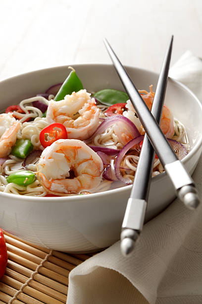 istock Asian Stills: Noodle Soup with Shrimp, Onion, SugarSnap and Pepper 489118092