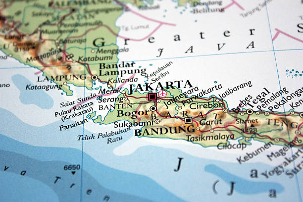 istock map showing Jakarta in Indonesia 489118107